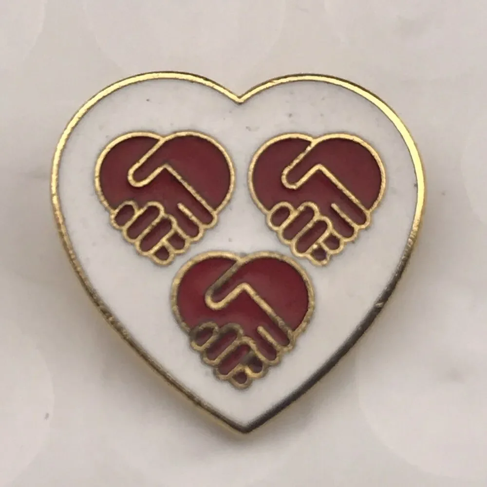 United Way Pin Gold Tone Vintage Triple Heart Unity Friendship Collectible
